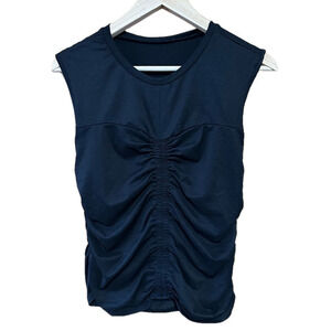 Black Ruched Stretchy Sleeveless Top Blouse
